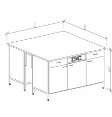 Стол-тумба островной на основе столов-тумб металлических с дверками, ящиками и розетками 1200 СТОкгм-М с/я.р.